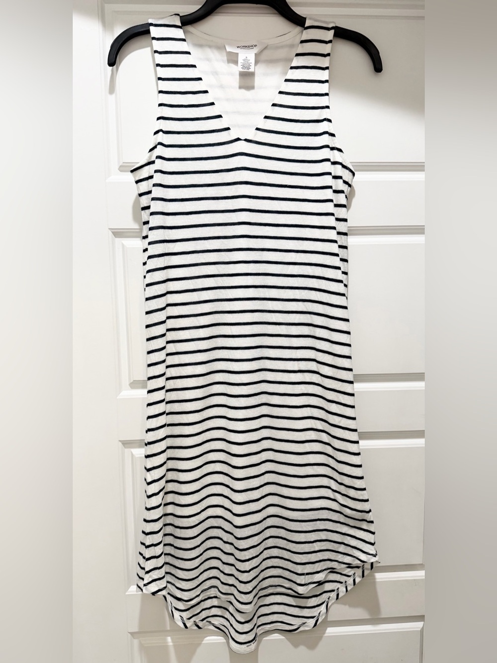 Workshop Republic Clothing Black & White Striped Sleeveless Midi Dress